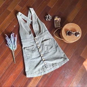 MUMU Connelly Overall Dress in Olive Corduroy